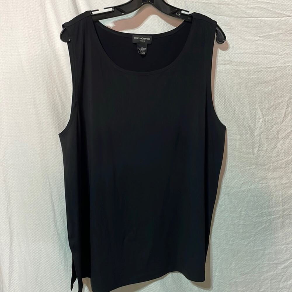 Sutton Studio 1x black tunic modest scoop neck wide shoulder strap euc washable